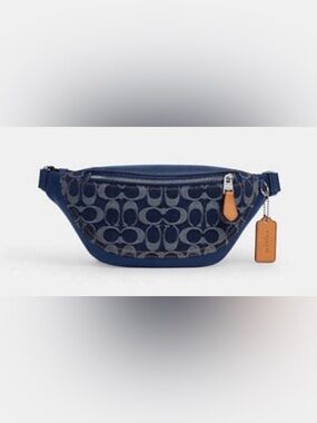 COACH Warren Blue Signature Denim And Smooth Calf Leather Belt Bag NWT MSRP $330